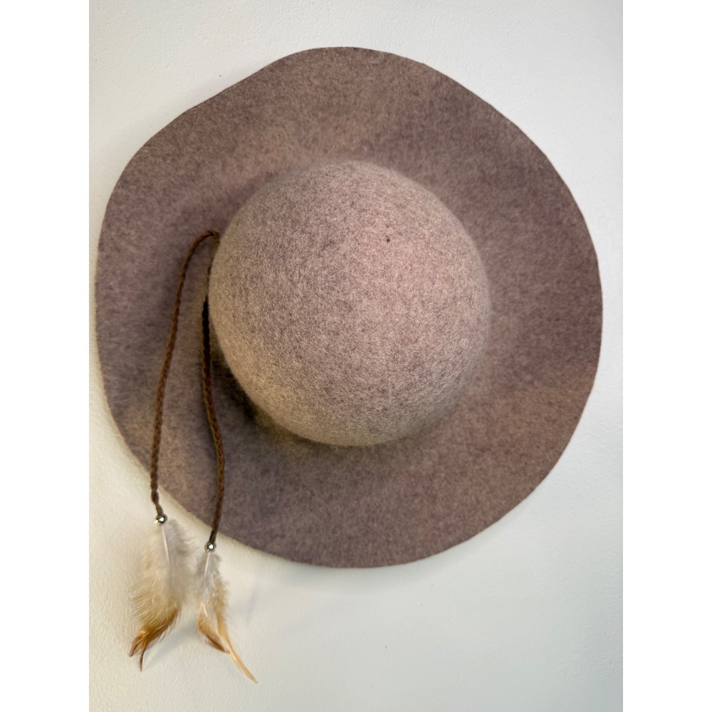 American Eagle Outfitters Wool Felt Floppy Hat Taupe Mushroom Feather One Size - Picture 2 of 12